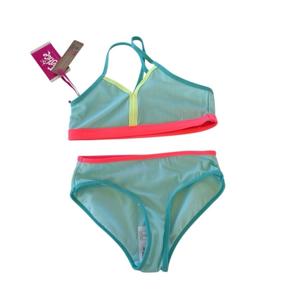 Justice Color Block Ribbed 2 Piece Bikini Girls size S(7/8) or L(12/14) New